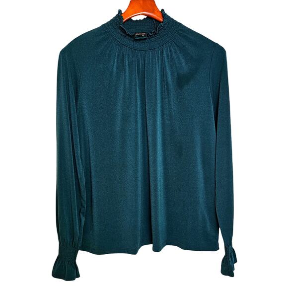 Banana Republic Stretch Ruffle Turtleneck Blouse in Beyond The Pines Green - Picture 1 of 6